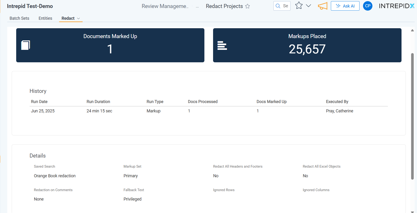 IntrepidX Hatch Waxman Pipeline Protection and Redaction Workflow Screenshot